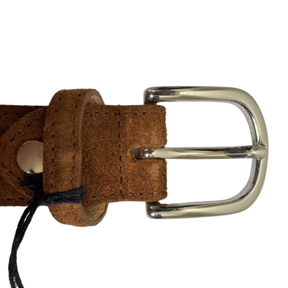 Brown Suede Unisex Leather Belt Made in France Allen St. S:OS - Picture 1 of 14